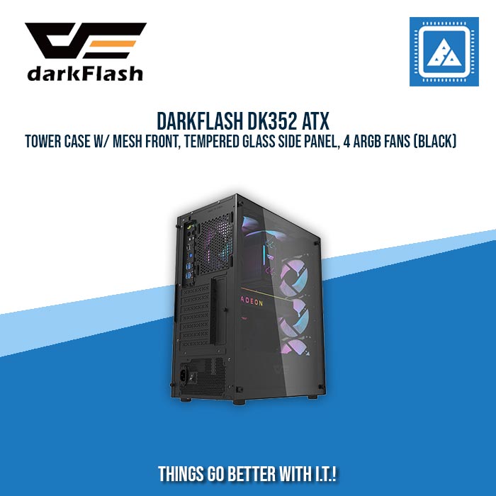 DARKFLASH DK352 ATX TOWER CASE W/ MESH FRONT, TEMPERED GLASS SIDE PANEL, 4 ARGB FANS (WHITE) DARKFLASH DK352 ATX TOWER CASE W/ MESH FRONT, TEMPERED GLASS SIDE PANEL, 4 ARGB FANS (WHITE)